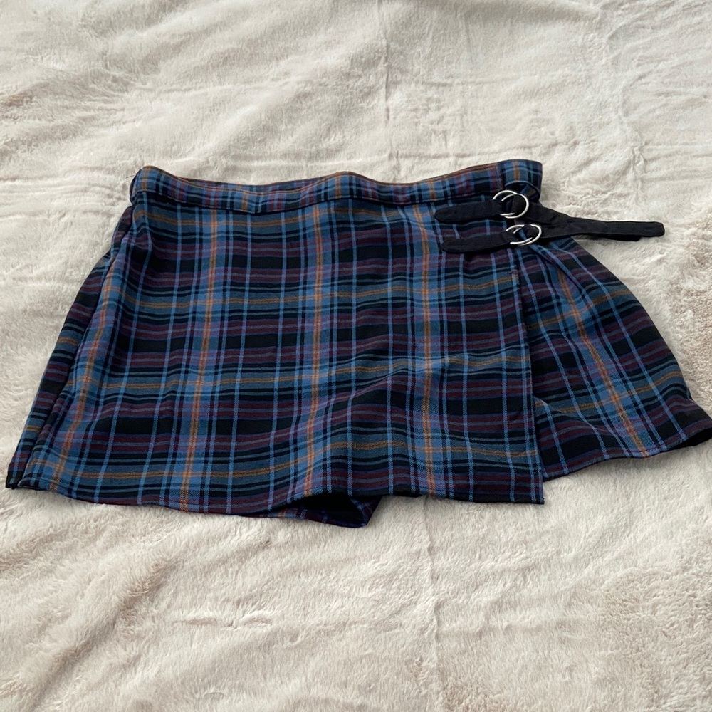 Plaid Women's Skort with Buckle Detail